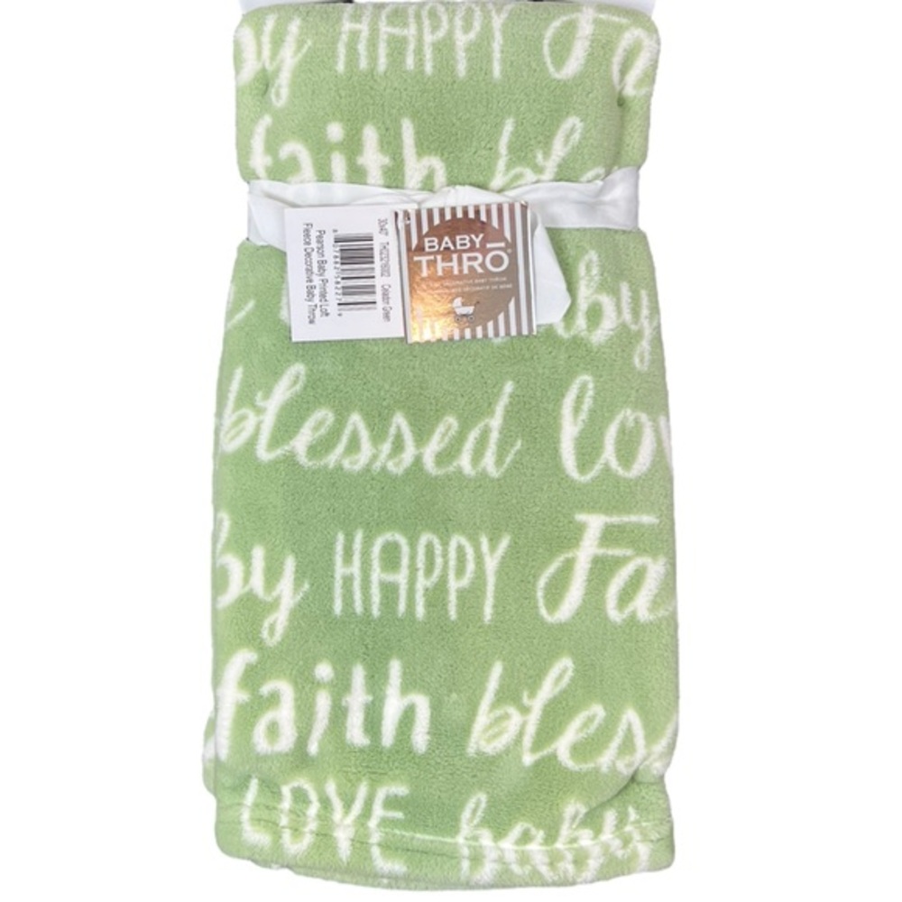 KIDS - THRO - ‘Faith/Blessed/Love’ Baby Blanket. Green NWT.